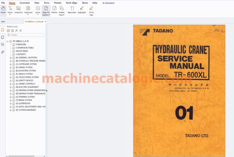 Tadano Crane TR600XL Service ManualManual