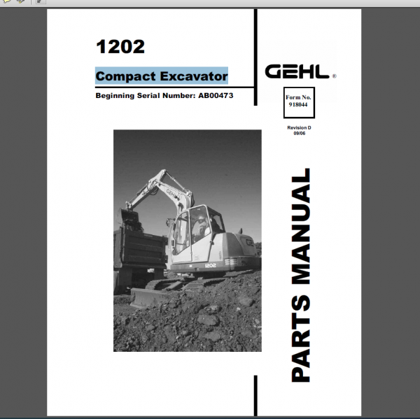 GEHL 1202 PARTS MANUAL Compact Excavator