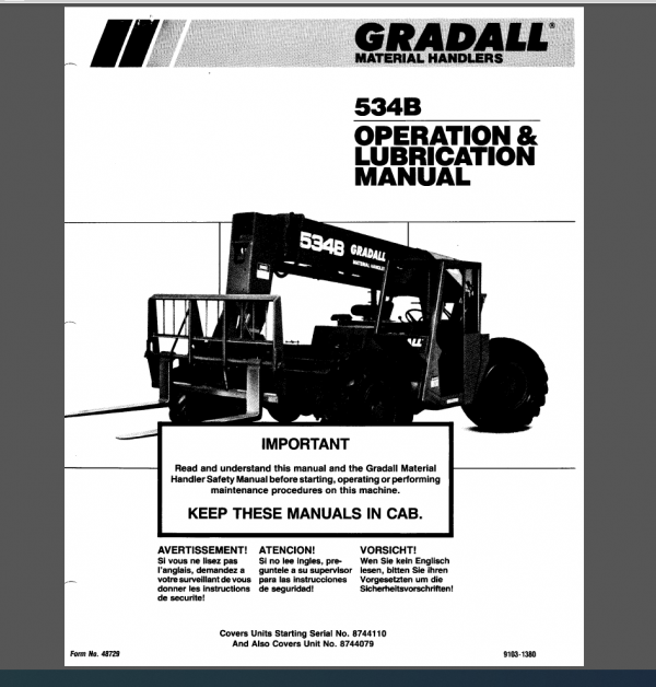 GRADALL Telehandler Service Manual-Parts - Operation Manual