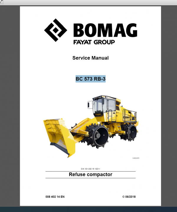 Bomag Refuse Compactor BC 573 RB-3 Service Manual