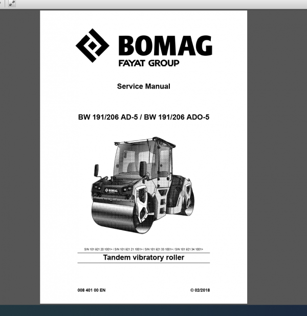 BOMAG BW 191/206 AD-5 Service Manual