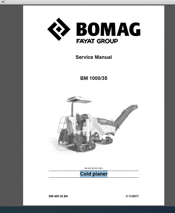 Bomag BM 1000/35 Service Manual