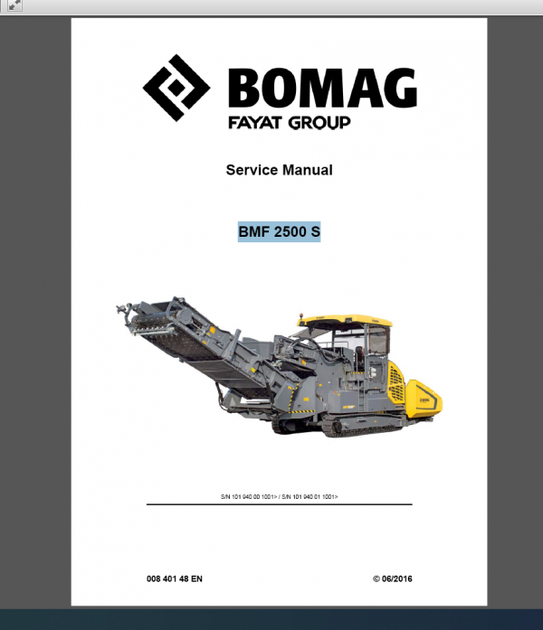 BOMAG BMF 2500S SERVICE MANUAL