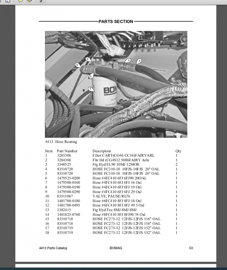 BOMAG PAVER 4413 PARTS CATALOG