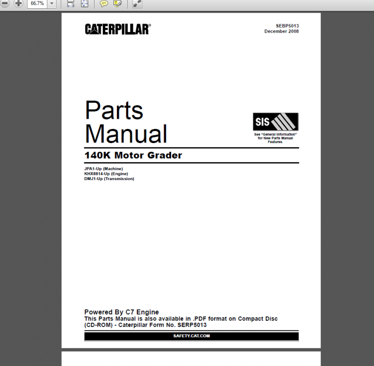 CAT 140K Motor Grader PARTS MANUAL