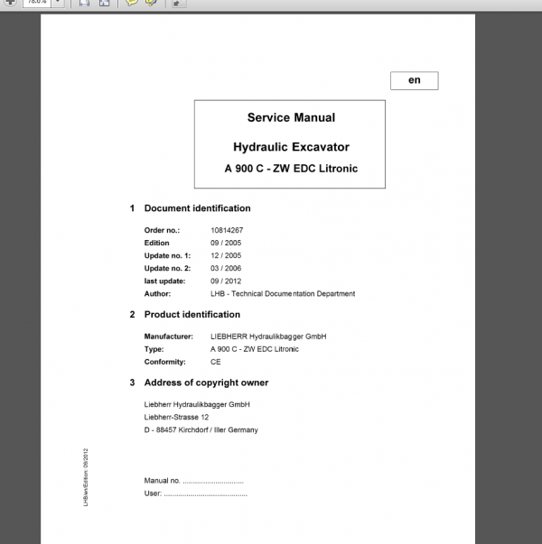 Liebherr A900 C-ZW EDC Litronic Service Manual
