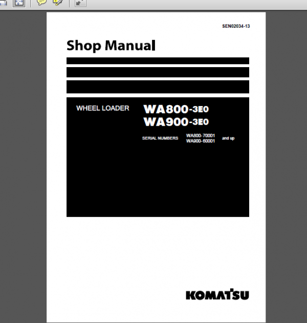 KOMATSU WA800-3E0 / WA900-3E0 SERVICE MANUAL