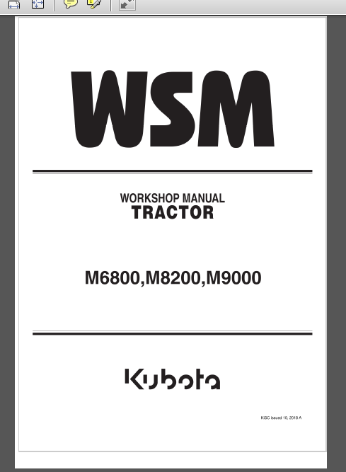 KUBOTA M6800 / M8200 / M9000 WORKSHOP MANUAL