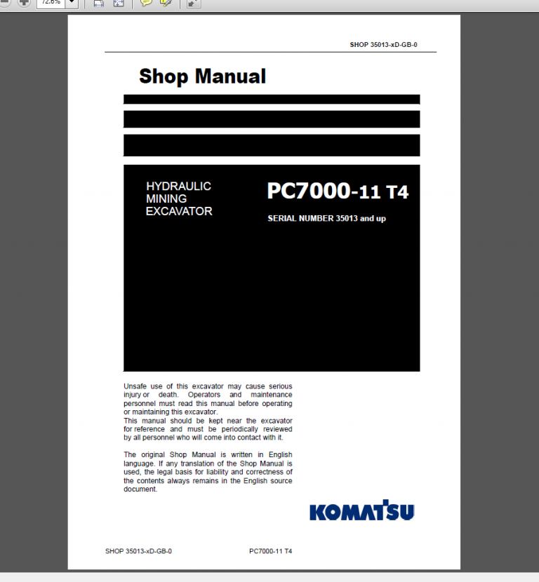 KOMATSU PC7000-11 T4 SHOP MANUAL