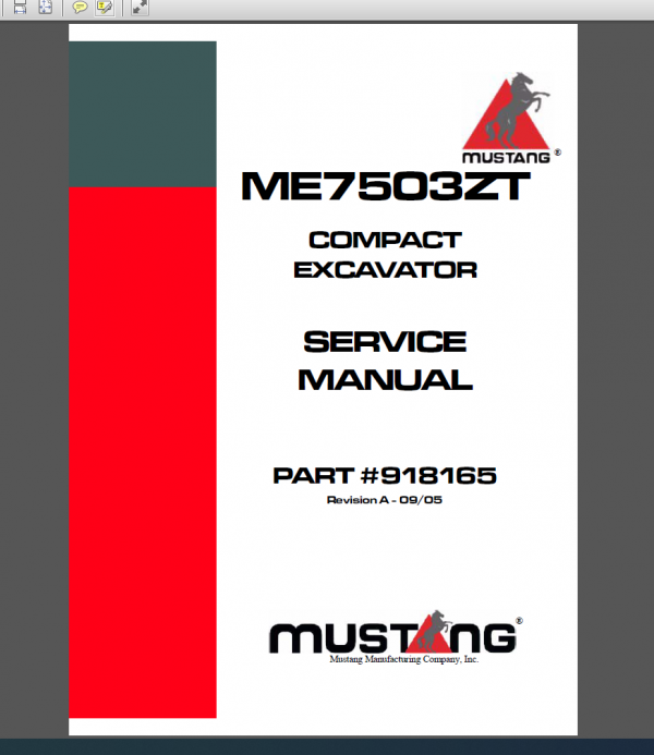 MUSTANG COMPACT EXCAVATOR  ME7503ZT SERVICE MANUAL