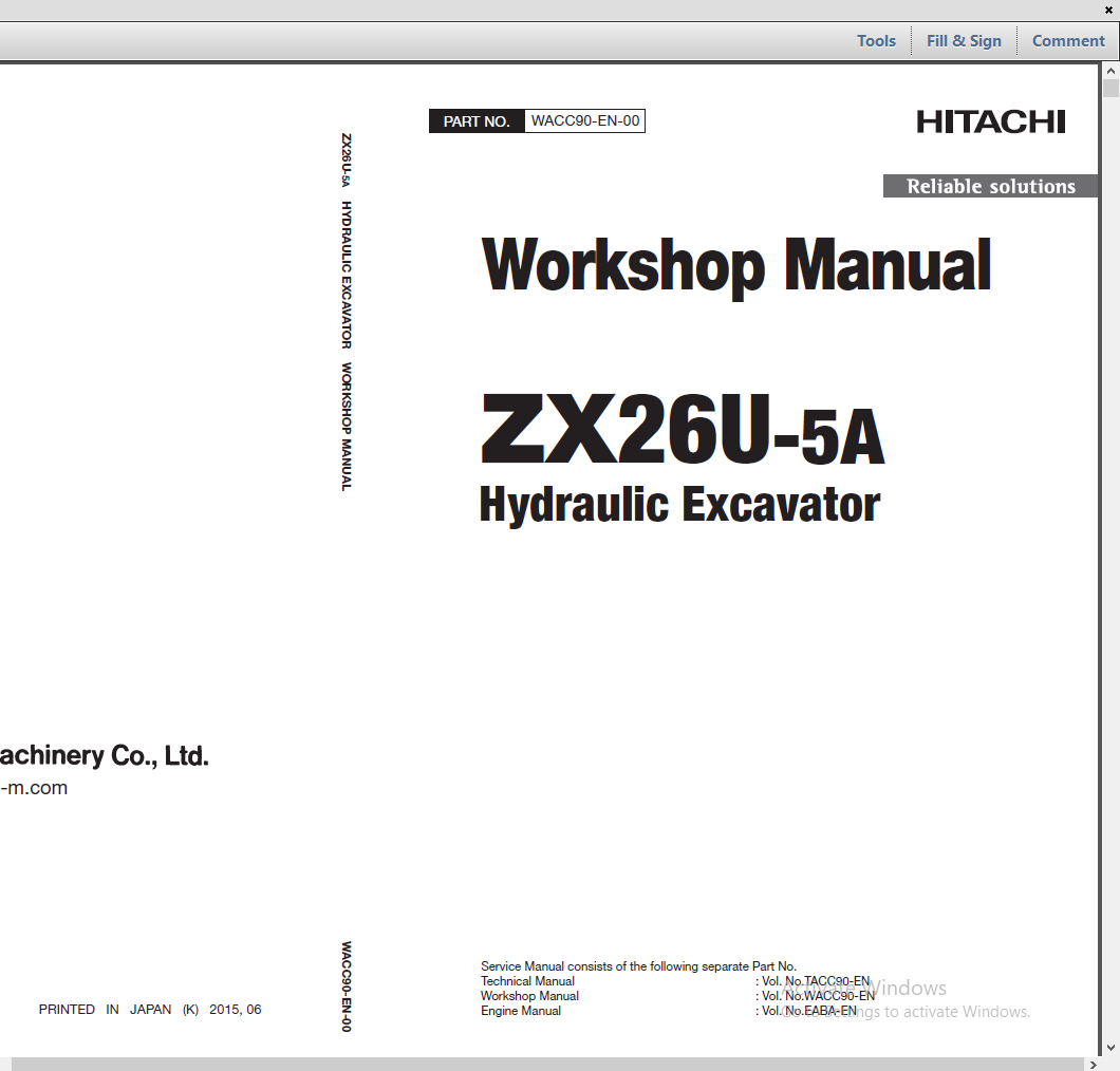 Hitachi ZX26U-5A Technical Manual - Workshop Manual