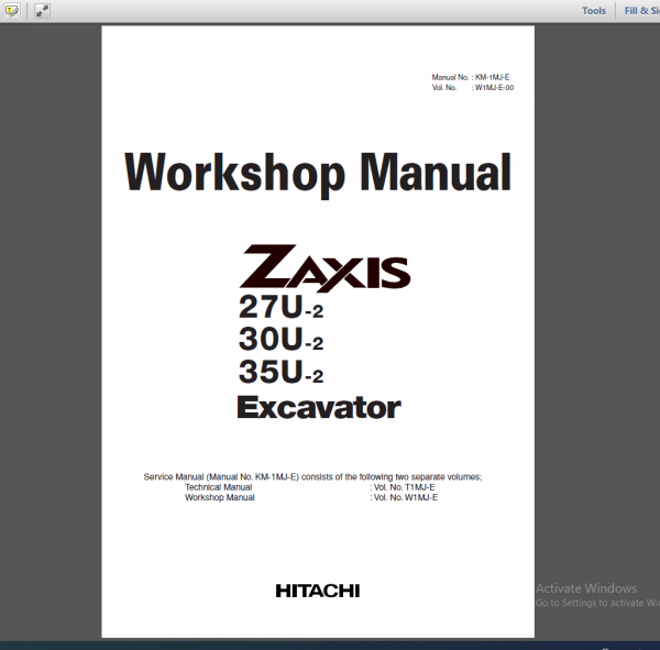 HITACHI Zaxis 27U-2, 30U-2, 35U-2 Workshop Manual - Technical Manual