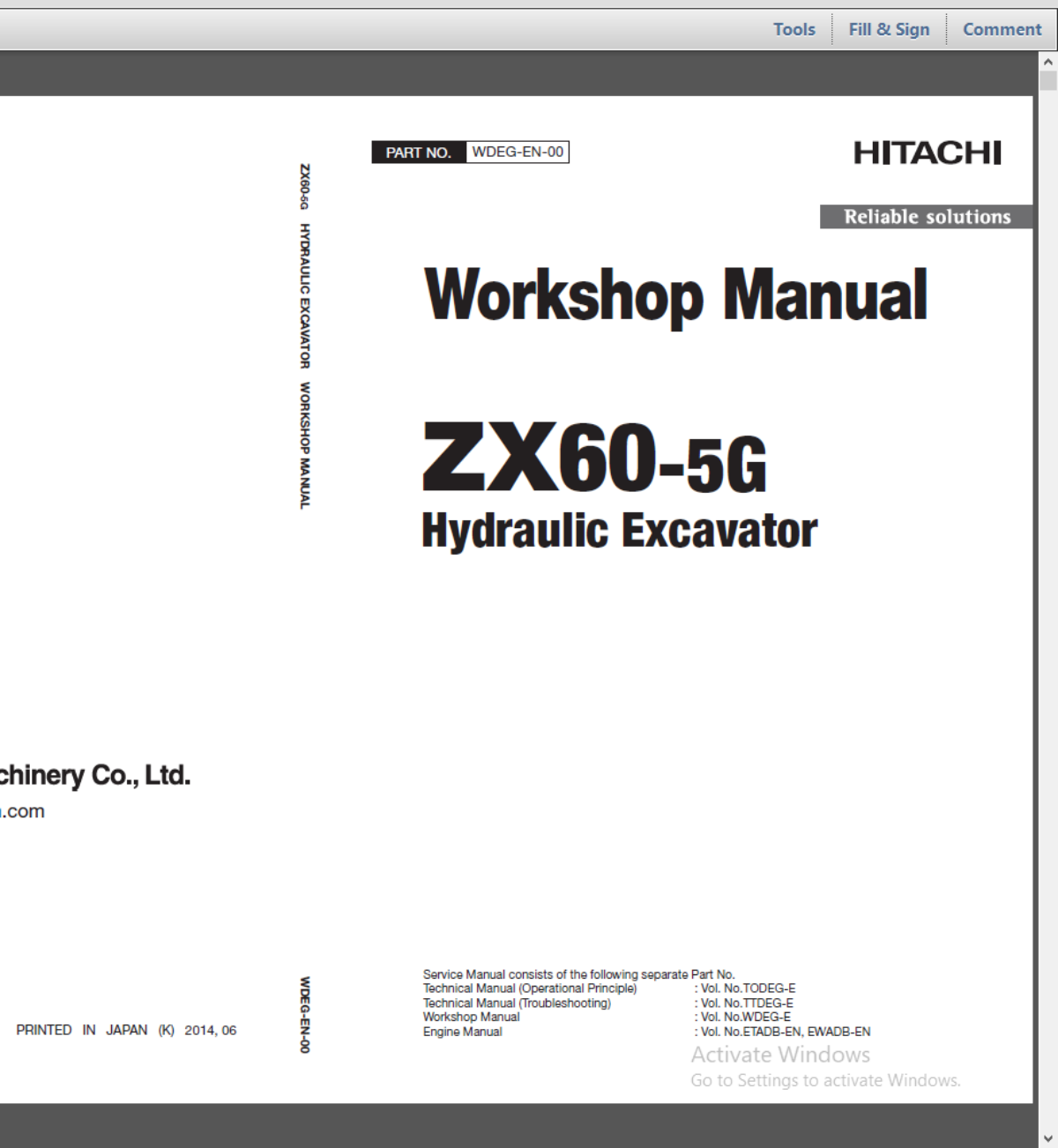 Hitachi ZX60-5G Workshop Manual and Technical Manual