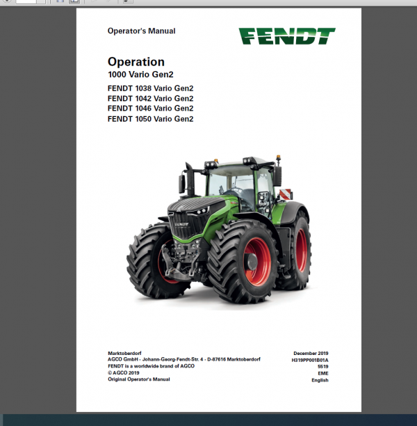 FENDT 1038 - 1042 - 1046 - 1050 Vario Gen2 Operators Manual