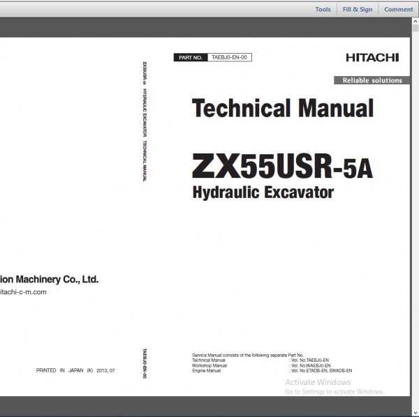 Hitachi ZX55USR-5A Workshop Manual - Technical Manual