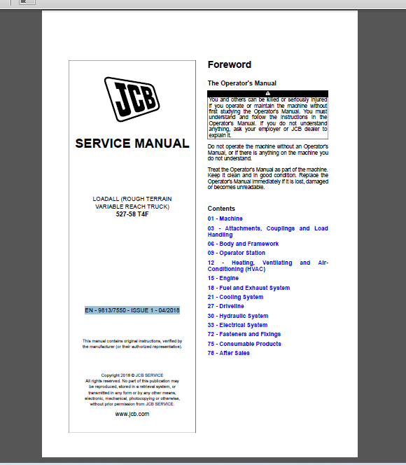 JSB 527-58 T4F SERVICE MANUAL