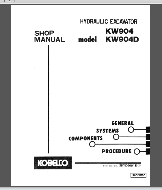 KOBELCO KW904/KW904D SHOP MANUAL