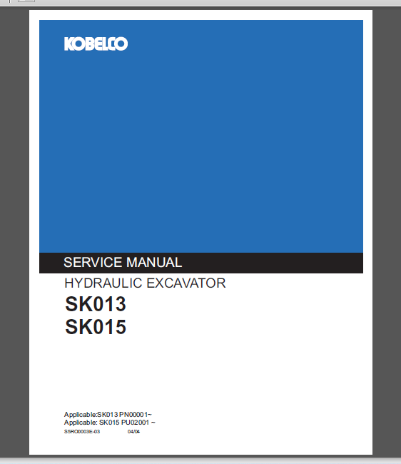 KOBELCO SK013 / SK015 SERVICE MANUAL