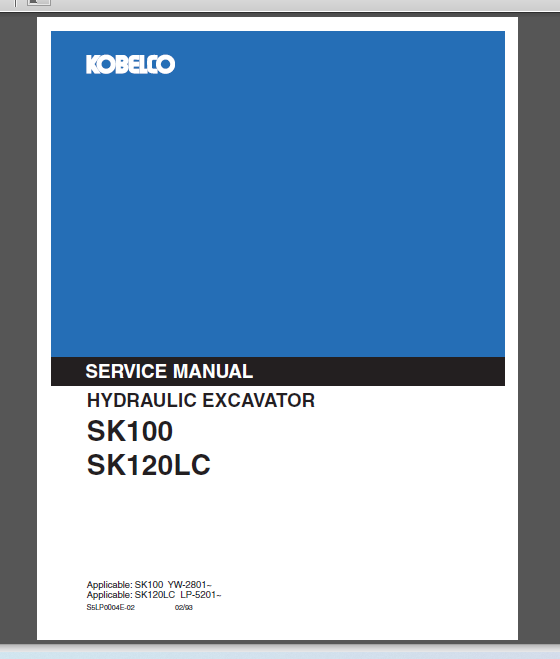 KOBELCO SK100/SK120LC SERVICE MANUAL