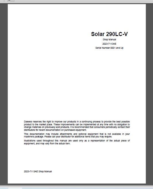 DOOSAN SOLAR 290LC-V SHOP MANUAL