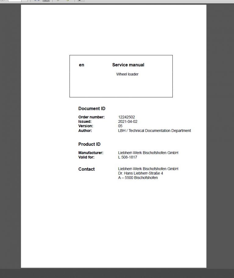 Liebherr L508 Wheel Loader Service Manual PDF