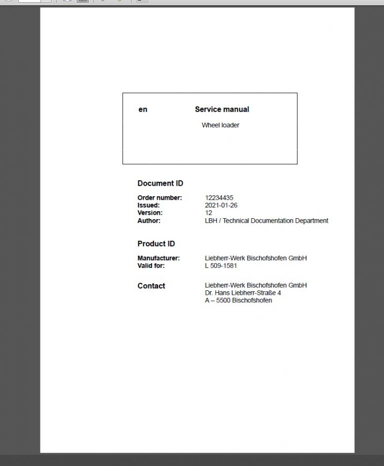 Liebherr L509 Wheel Loader Service Manual PDF