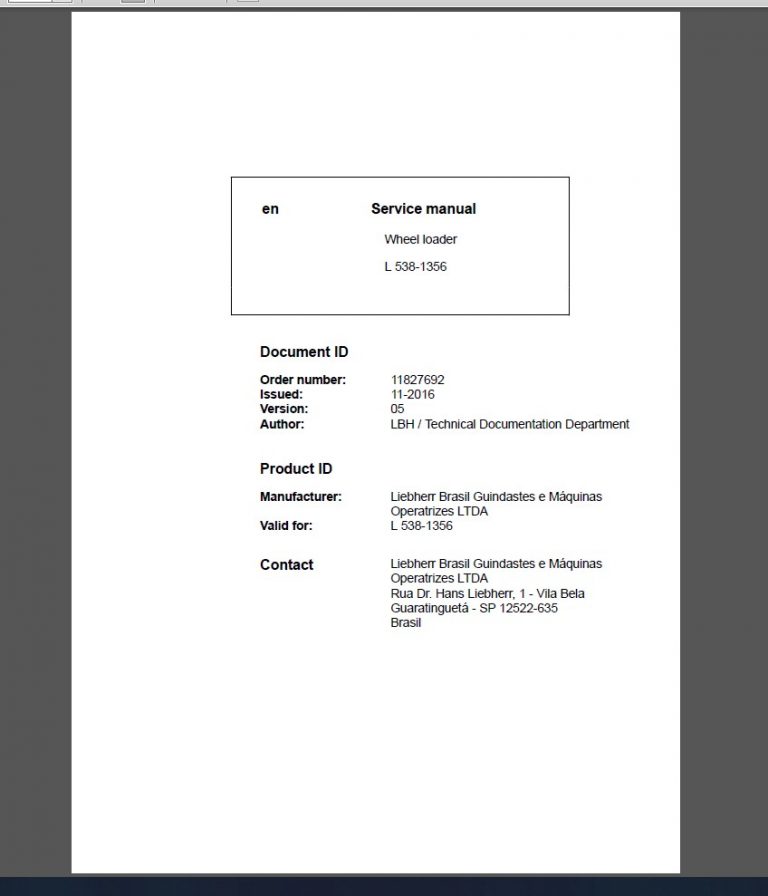 Liebherr L538 Wheel Loader Service Manual