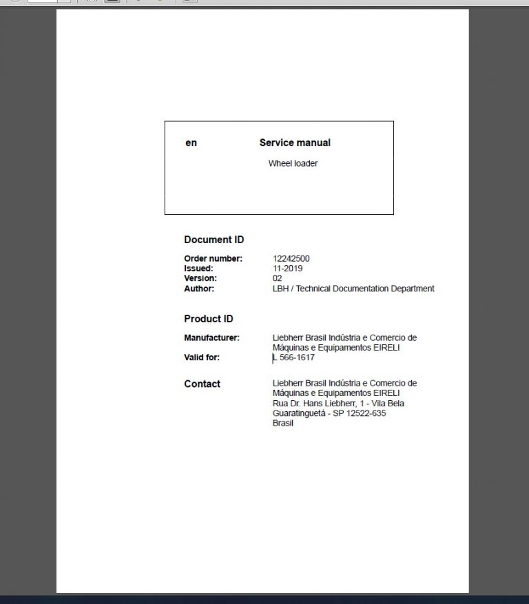 Liebherr L566 Wheel Loader Service Manual