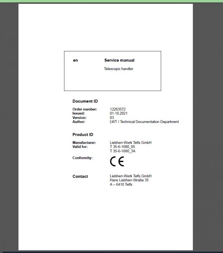 Liebherr Telescopic handler Service Manual Operators Manual PDF