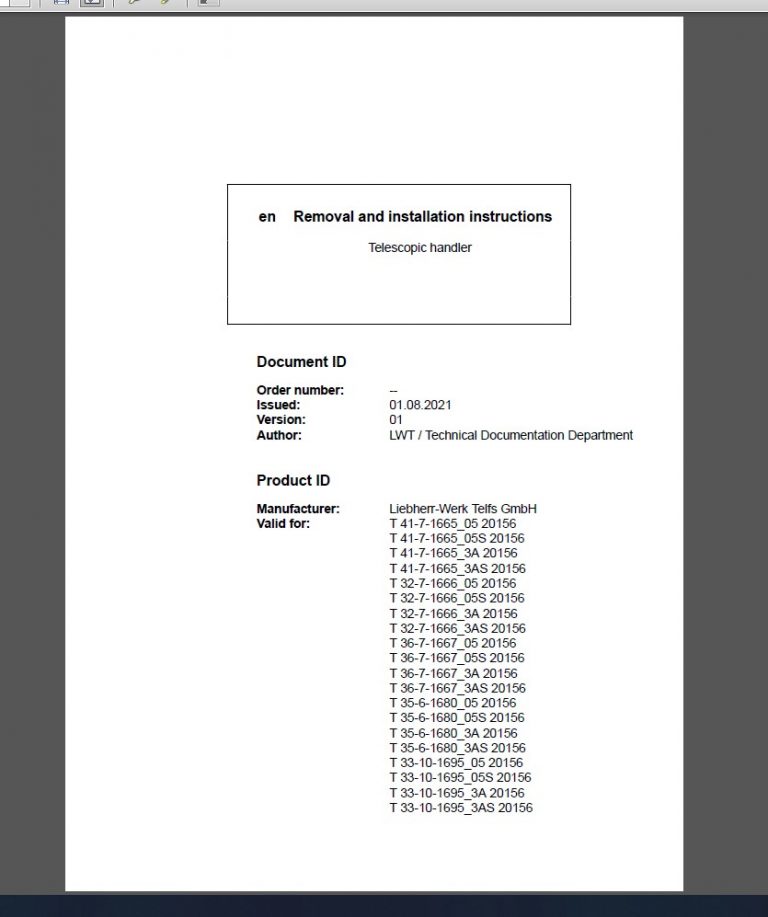 Liebherr Telescopic handler Service Manual Operators Manual PDF
