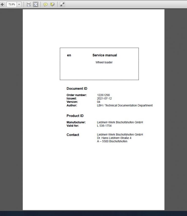 Liebherr Wheel Loader Service Manual Operators Manual PDF