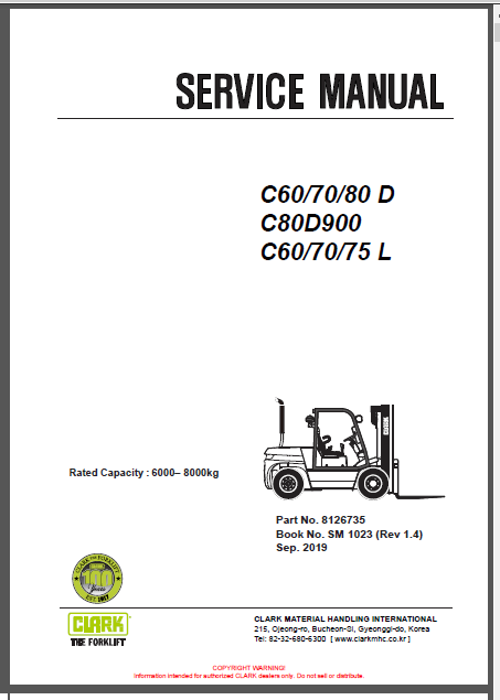 CLARK C60-70-80D/C80-D900/C60-70-75L SERVICE MANUAL