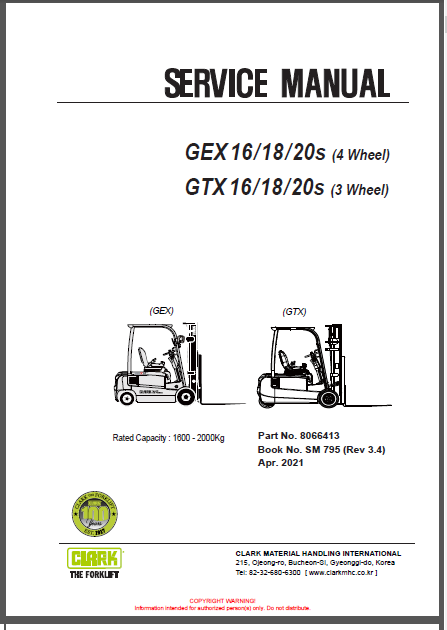 CLARK GEX16/18/20S - GTX16/18/20S SERVICE MANUAL
