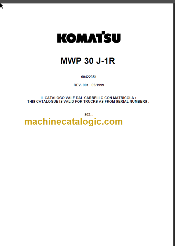 KOMATSU MWP30J-1R PARTS CATALOGUE