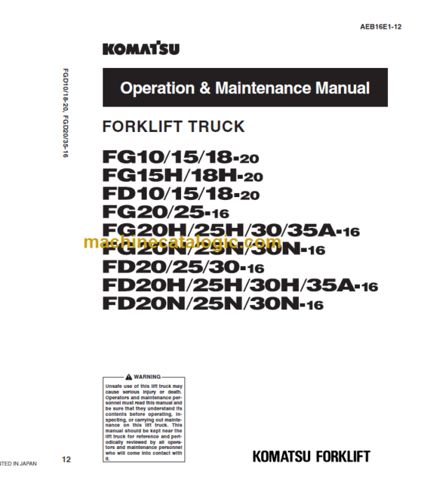 KOMATSU FG10 15 18 20 25 OPERATION MANUAL