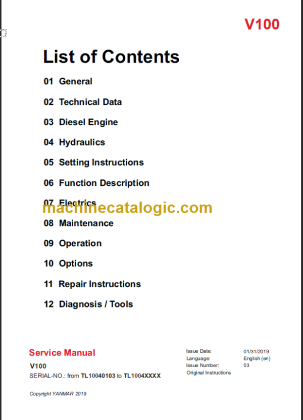 YANMAR V100 SERVICE MANUAL