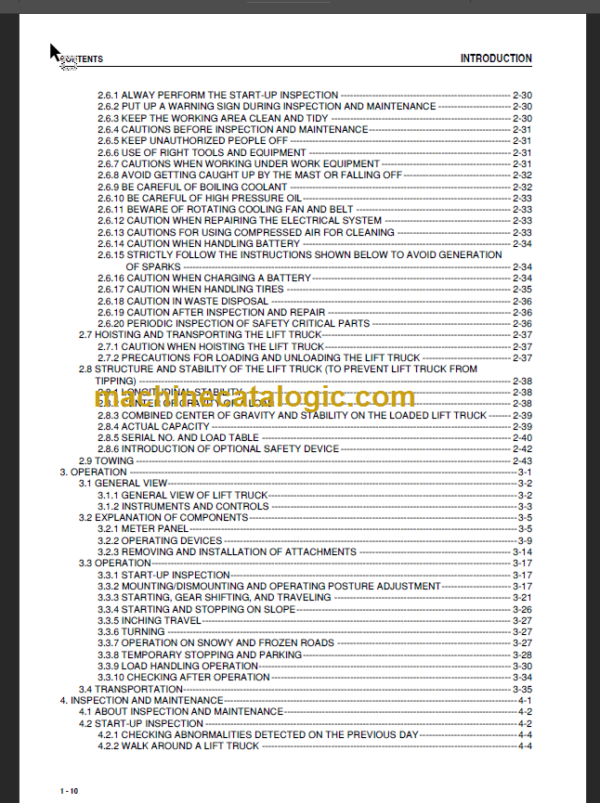 KOMATSU FG10 15 18 20 25 OPERATION MANUAL