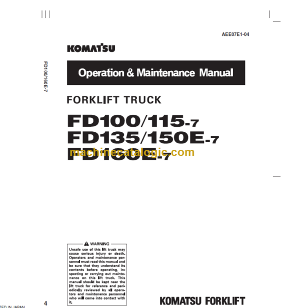 KOMATSU FD100 FD115-7 FD135 OPERATION MANUAL