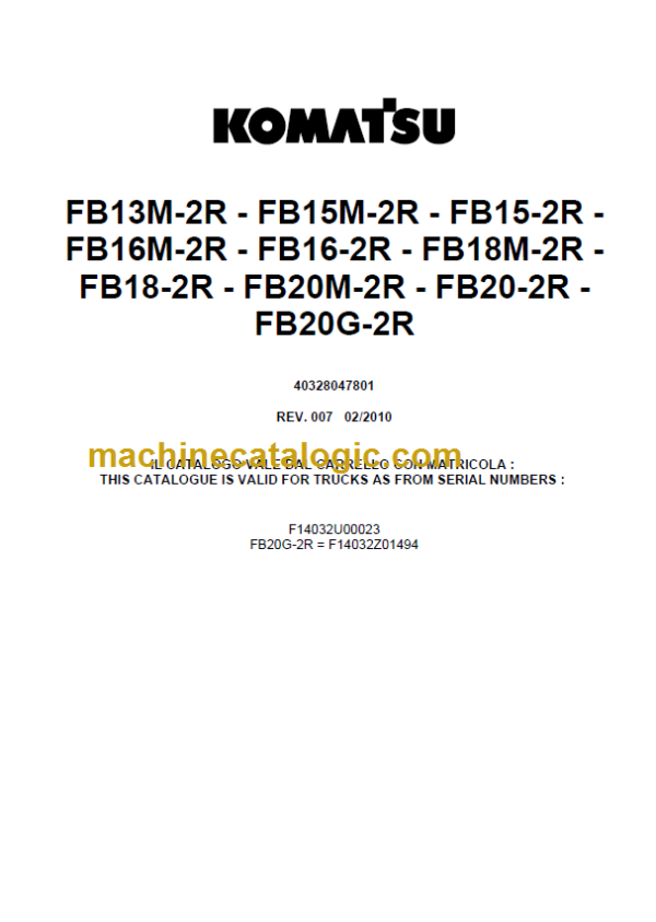 KOMATSU FB13M-2R FB15M-2R PARTS CATALOGUE