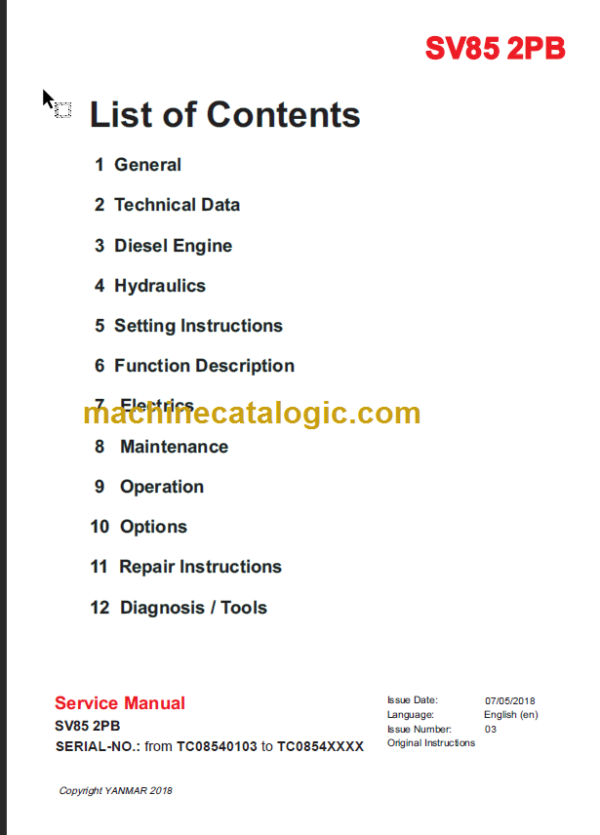 YANMAR SV85 SERVICE MANUAL