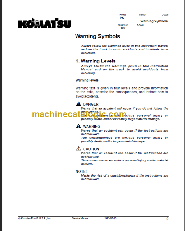 KOMATSU MPF15-1A SM034A Service Manual