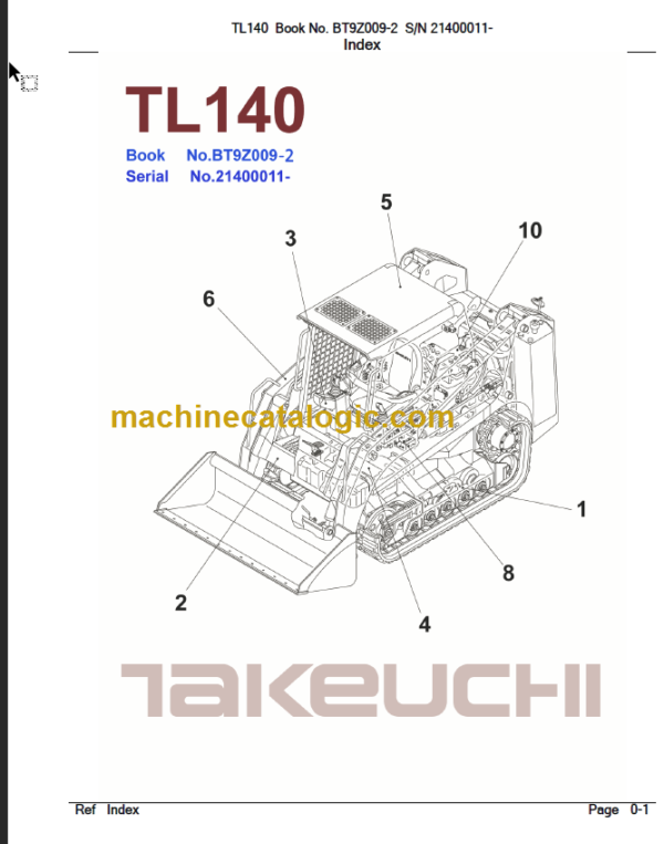 TAKEUCHI TL140 BT9Z009-2 CRAWLER LOADER PARTS MANUAL