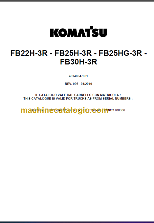 KOMATSU FB22H-3R FB25H-3R PARTS CATALOGUE