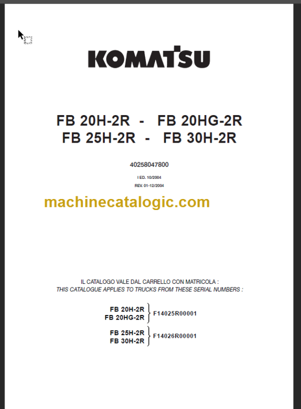 KOMATSU FB20H-2R FB25H-2R PARTS CATALOGUE