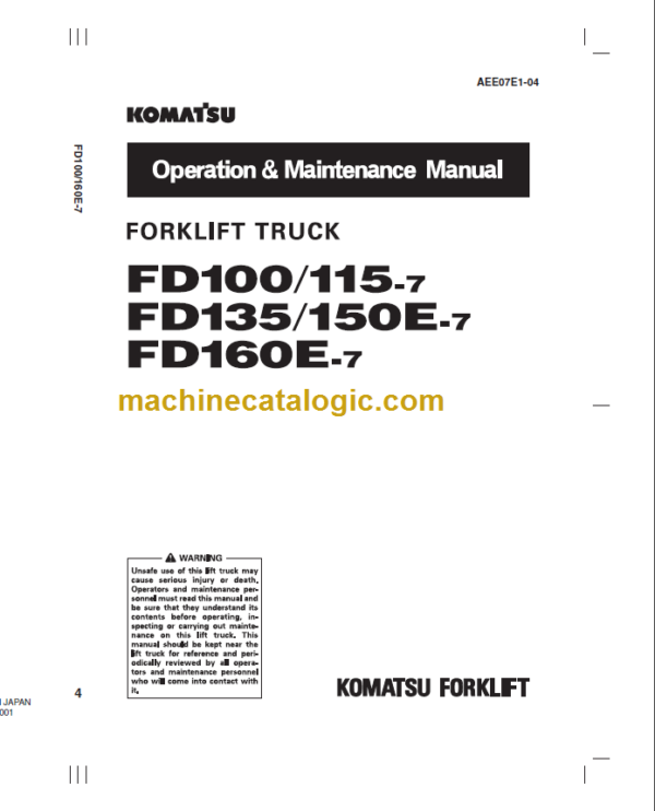 KOMATSU FD150E-7 FD160E-7 OPERATION MANUAL