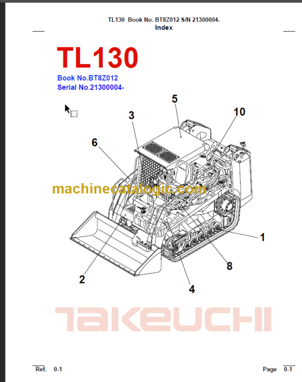 TAKEUCHI TL130 BT8Z012 CRAWLER LOADER PARTS MANUAL