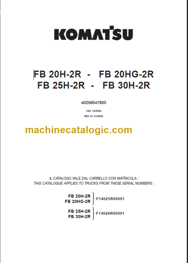 KOMATSU FB30H-2R PARTS CATALOGUE