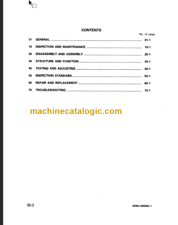 KOMATSU 6D96L S6D95L-1 SHOP MANUAL