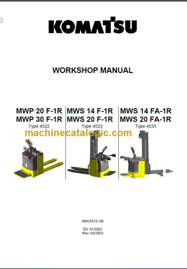 KOMATSU MWP20F-1R MWP30F-1R WORKSHOP MANUAL