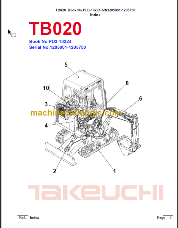 TAKEUCHI TB020 Compact Excavator Parts Manual